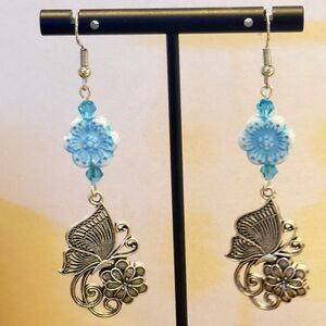 Elegant Silver and Blue Butterfly Earrings